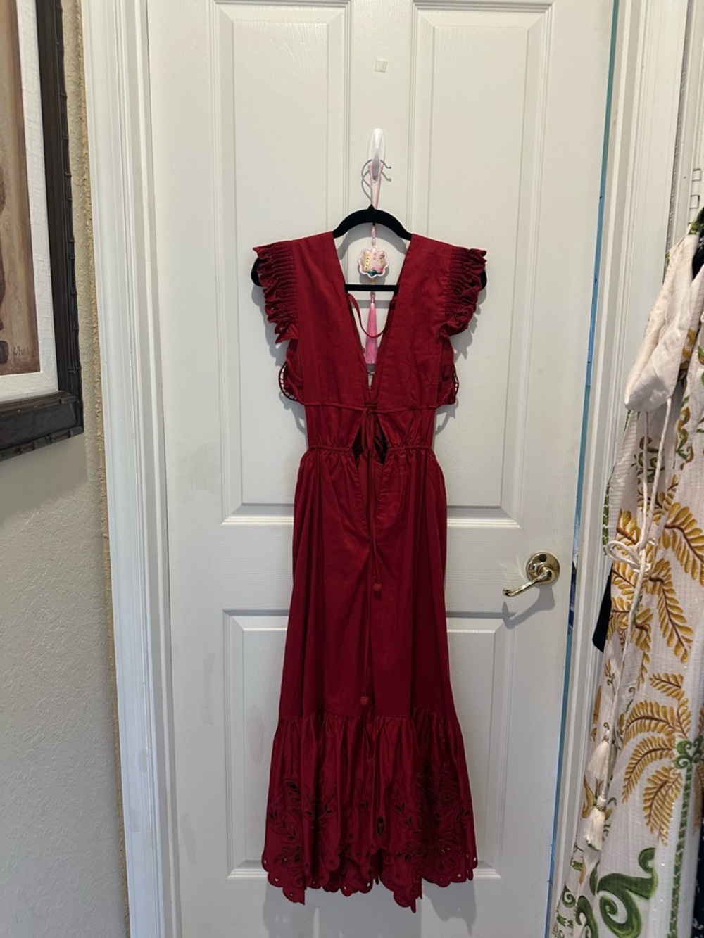 NWT Farm Rio Red Butterfly Eyelet Tie-Front Maxi Dress - Picture 3 of 5
